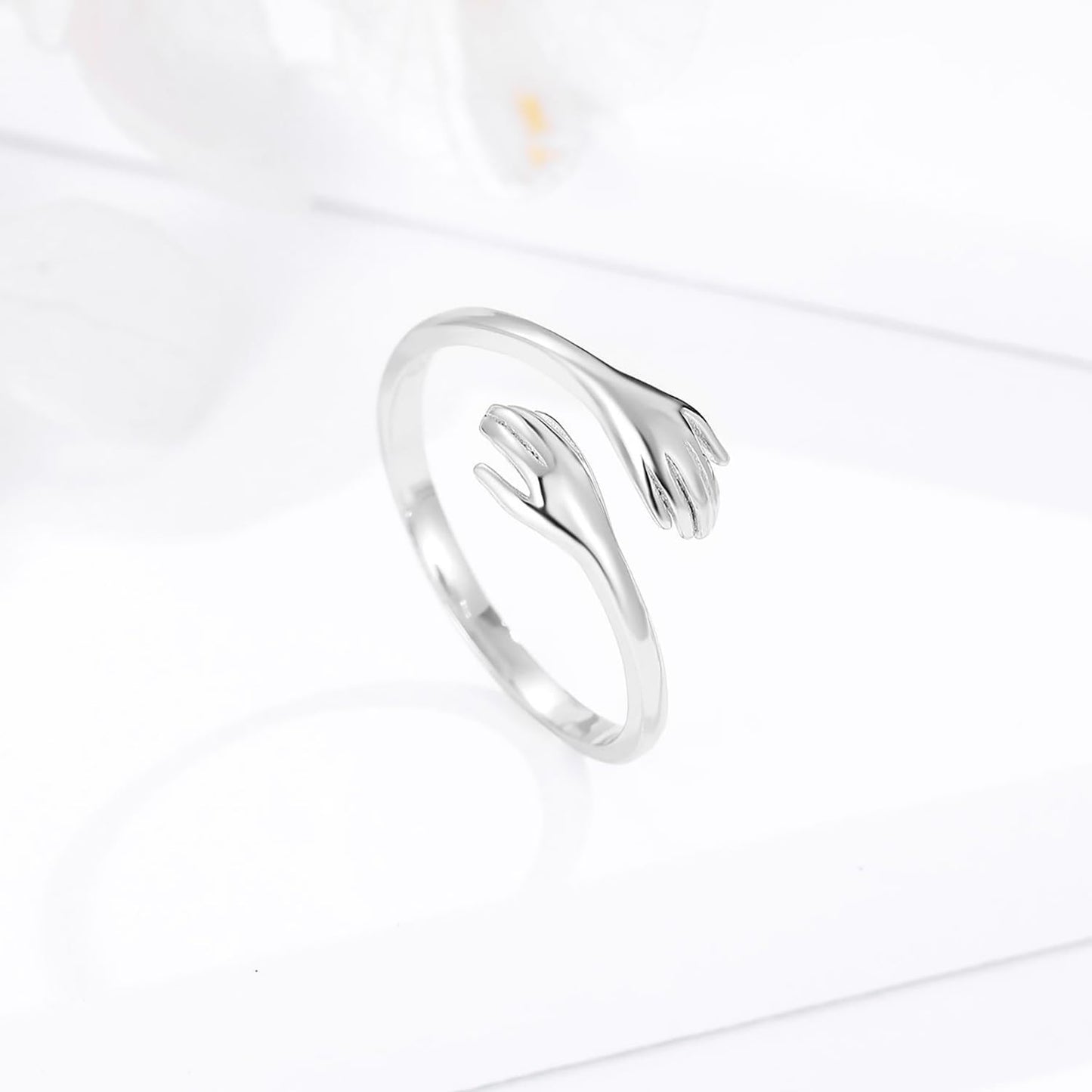 925 Sterling Silver Rings for Women Men or Unisex Silver Hugging Hands Open Ring Jewelry Hug Hands Statement Rings Bands Size