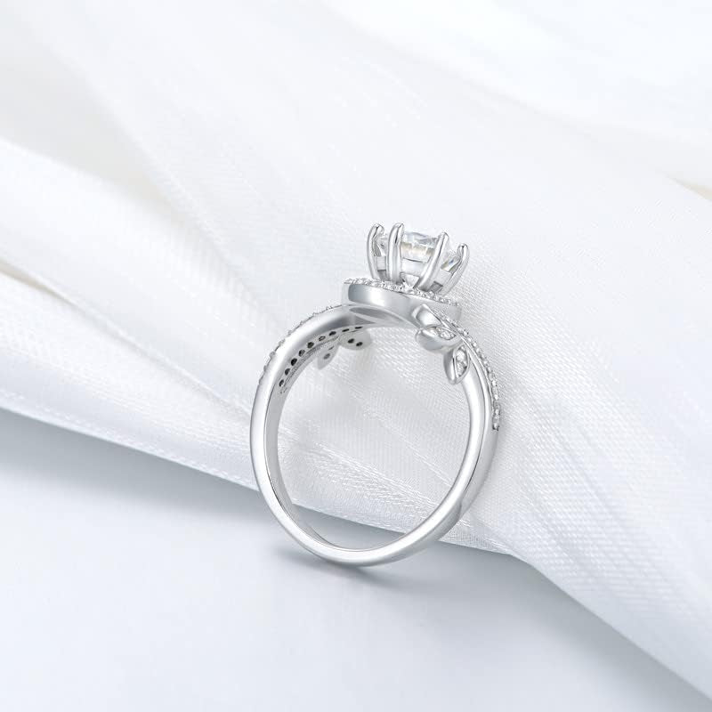 1.38 Carat Halo Moissanite Engagement Rings for Women Platinum Plated Silver Rings Moissanite Rings