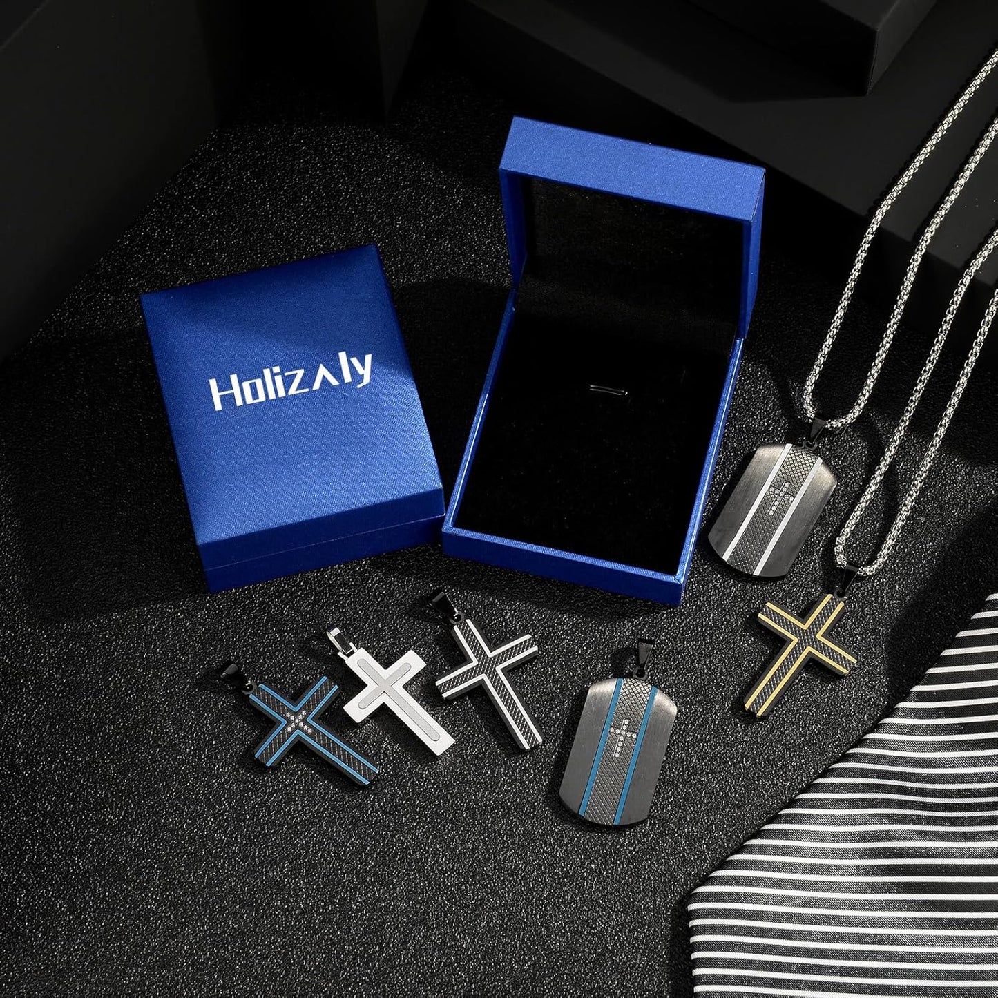 Men'S Cross Necklace 316L Stainless Steel Pendant White/Gold/Black/Blue Rolo Chain-Gift Box Included