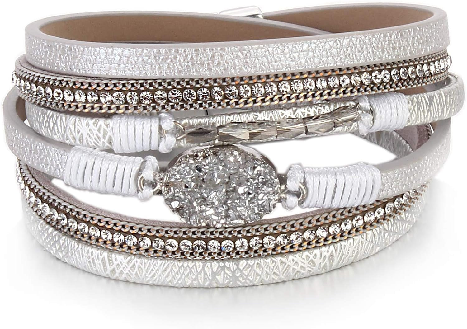 Leather Wrap Bracelet Boho Cuff Bangle Bracelets Crystal Bead Bracelet with Magnetic Clasp Jewelry Gifts for Women