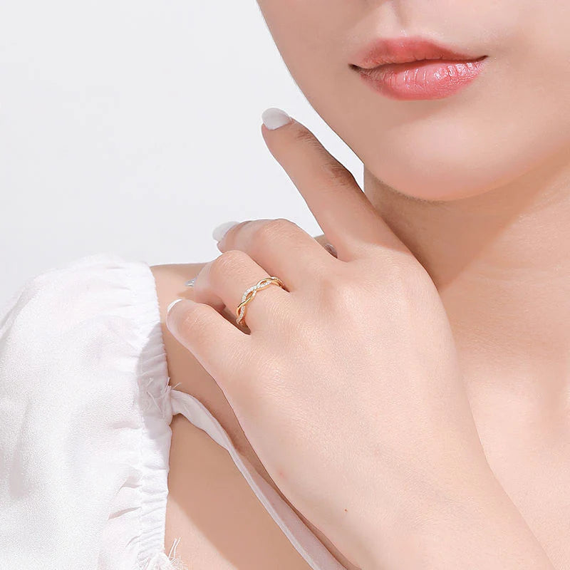 Sterling Silver 925 CZ Zircon Twisted Gold Rings