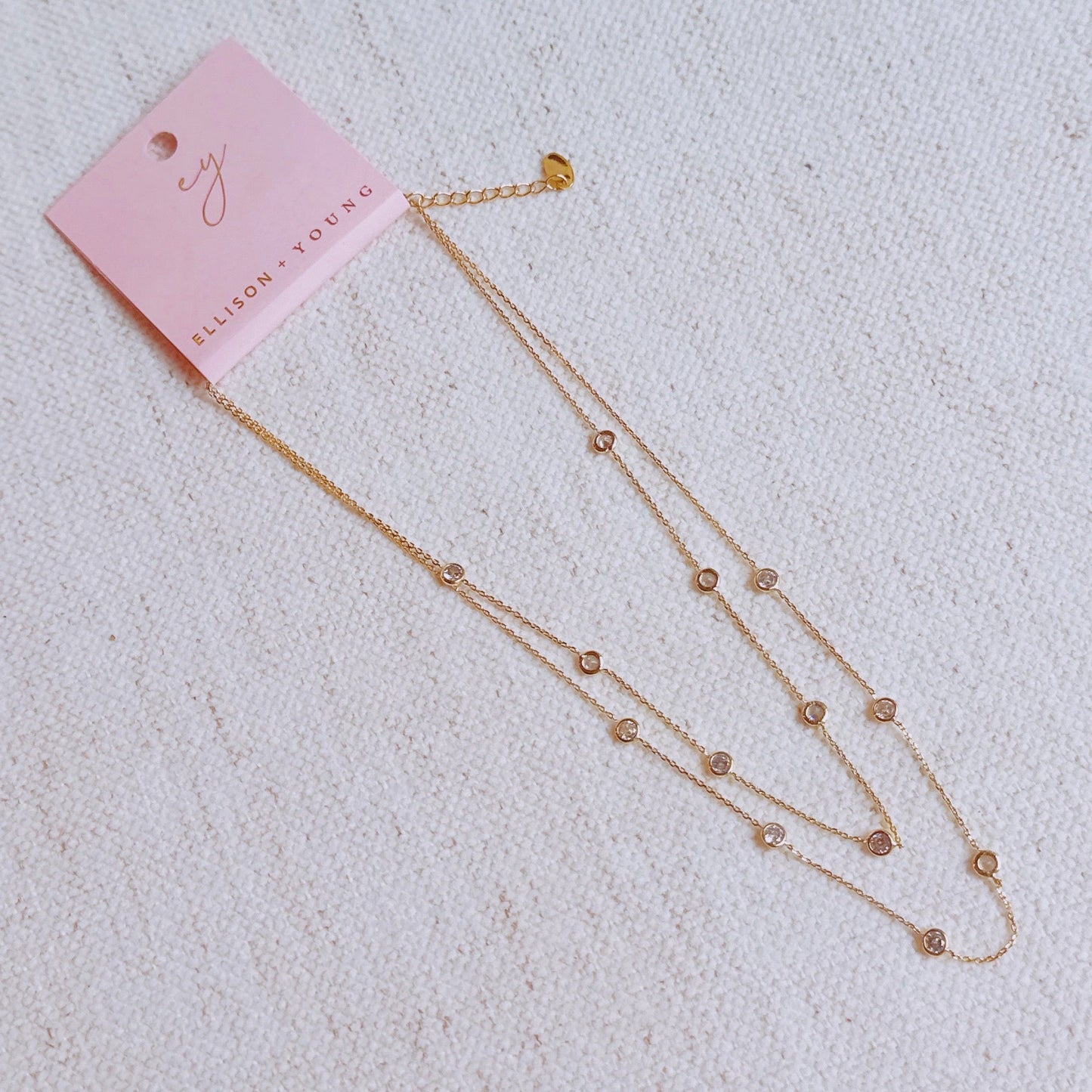 Crystal Bezel Station Layered Necklace