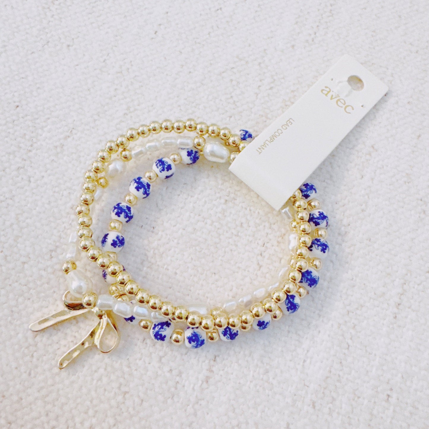 Floral Ceramic Beaded Bracelet Set – Trio of Delicate Layers