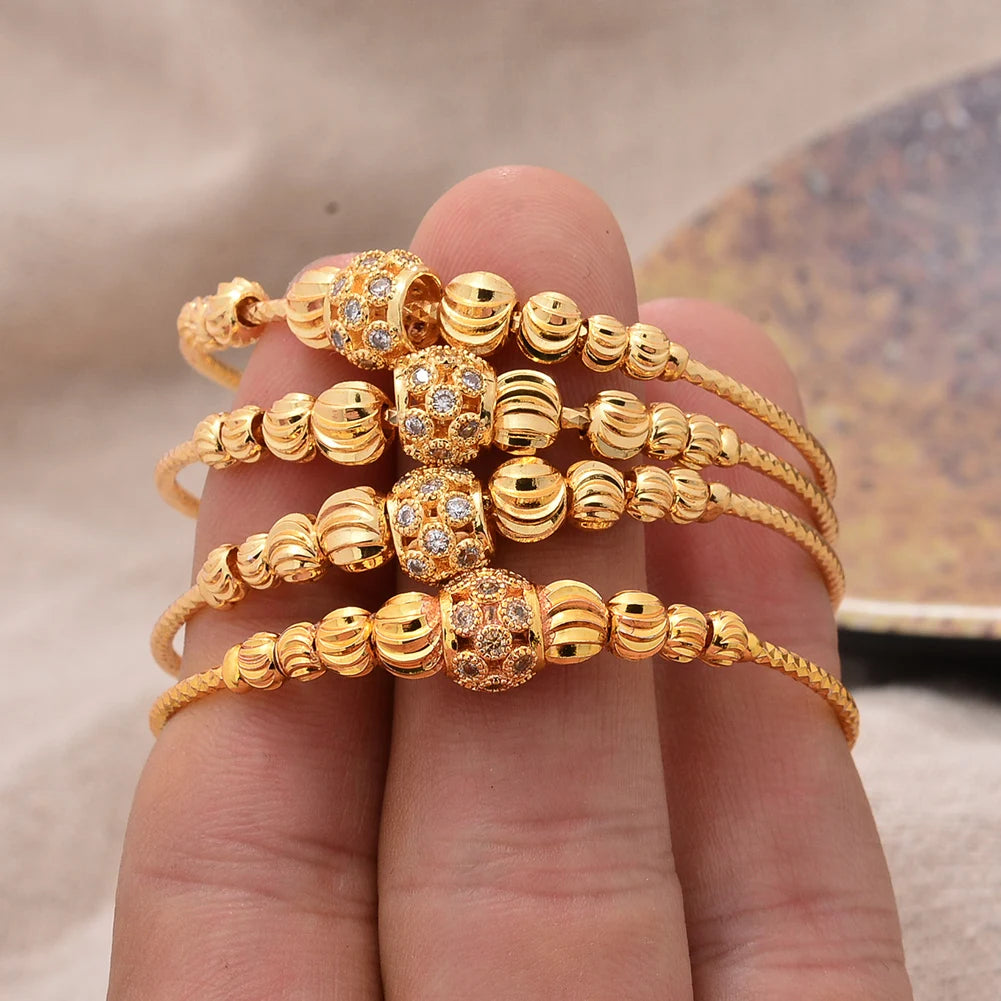 France Baby Bead Gold Color Bangles Female Zircon Stone Adjustable Bracelets for Girls Boys Bangles 4-10 Years Old Girls Gifts
