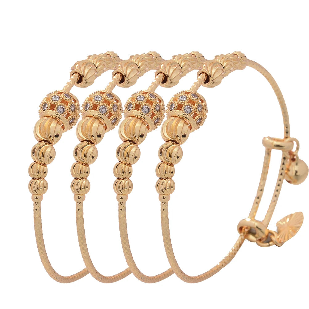 France Baby Bead Gold Color Bangles Female Zircon Stone Adjustable Bracelets for Girls Boys Bangles 4-10 Years Old Girls Gifts