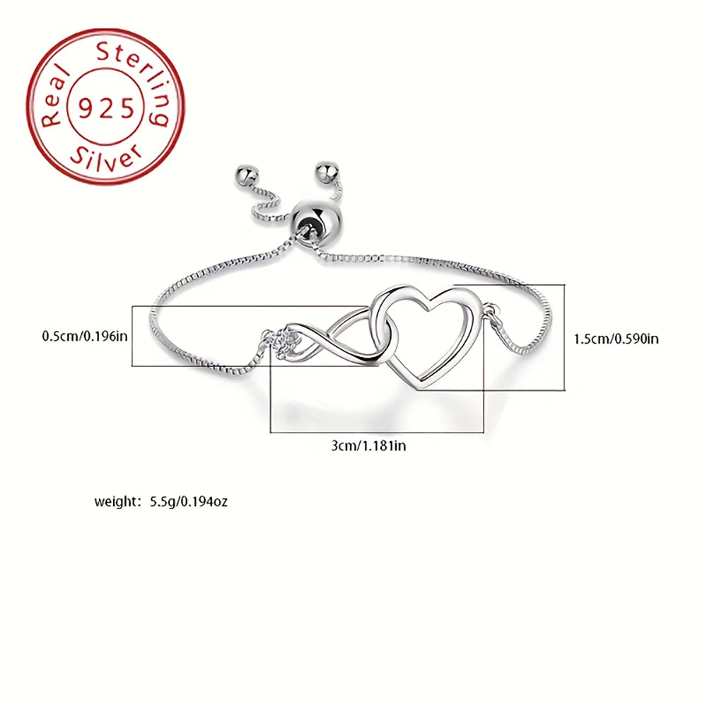 925 Sterling Silver Heart Artificial Crystal Bracelets for Women Luxury Designer Jewelry Accessories Holiday Gifts Stock in USA