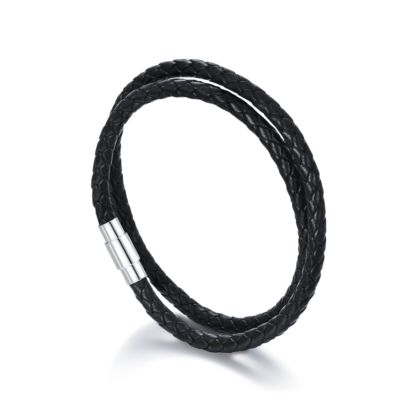 Father'S Day Gifts Italian plus Size Leather Bracelet for Men Women Genuine Double Wrap Black Braided Leather Cuff Bangle Christmas Bracelets for Dad Son Brother, 14 Inches