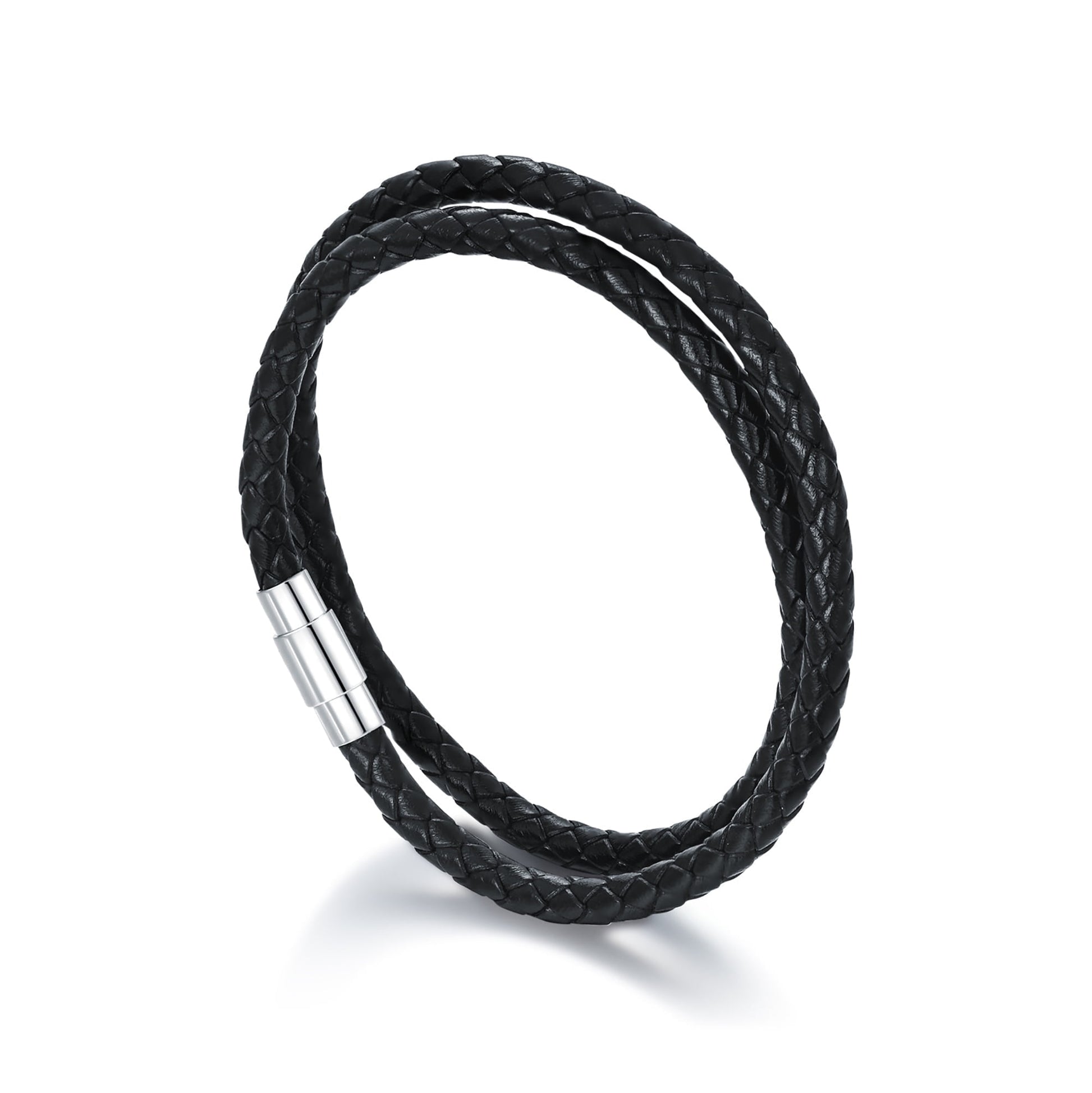 Father'S Day Gifts Italian plus Size Leather Bracelet for Men Women Genuine Double Wrap Black Braided Leather Cuff Bangle Christmas Bracelets for Dad Son Brother, 14 Inches