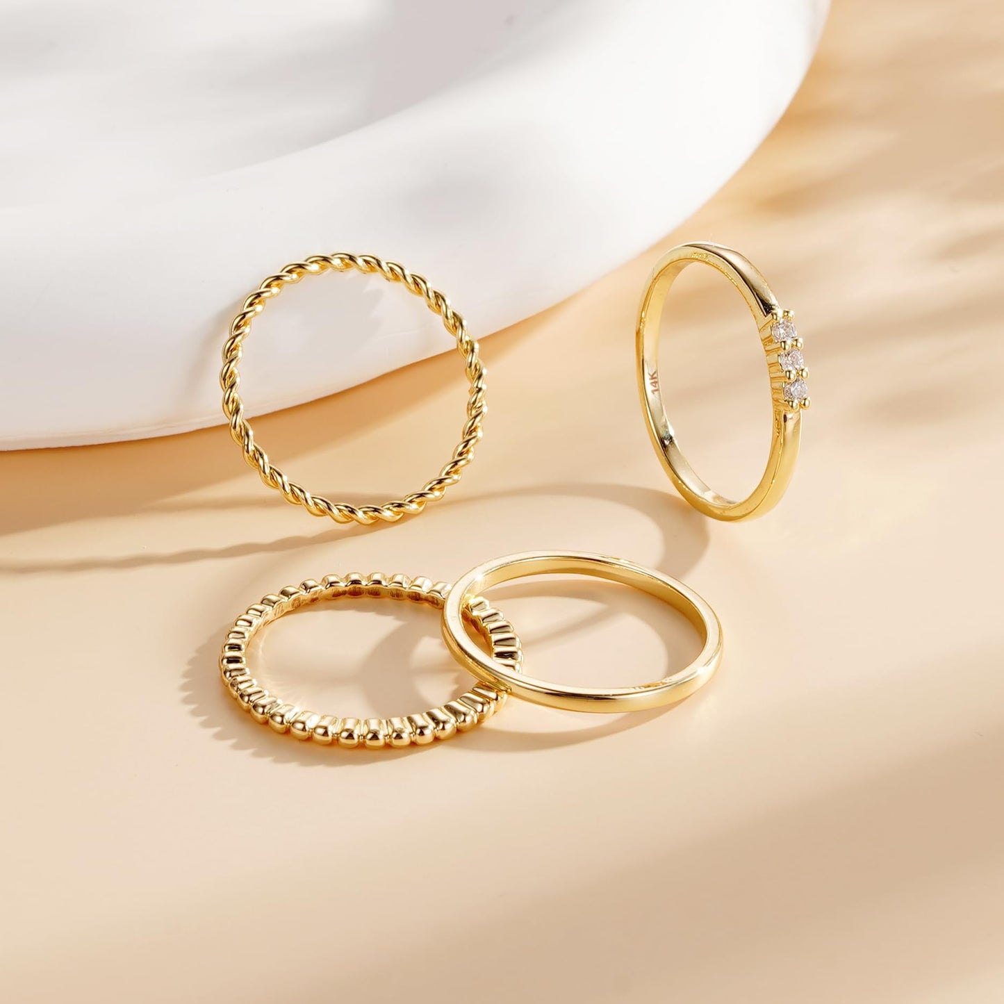 4PCS 14K Gold Filled Plated Rings for Women Mom Wife,Non Tarnish Knuckle Dainty Fashion CZ Ring Pinky Thin Thumb Stackable Ring Set Birthday Jewelry Gifts Size 6/7/8/9/10