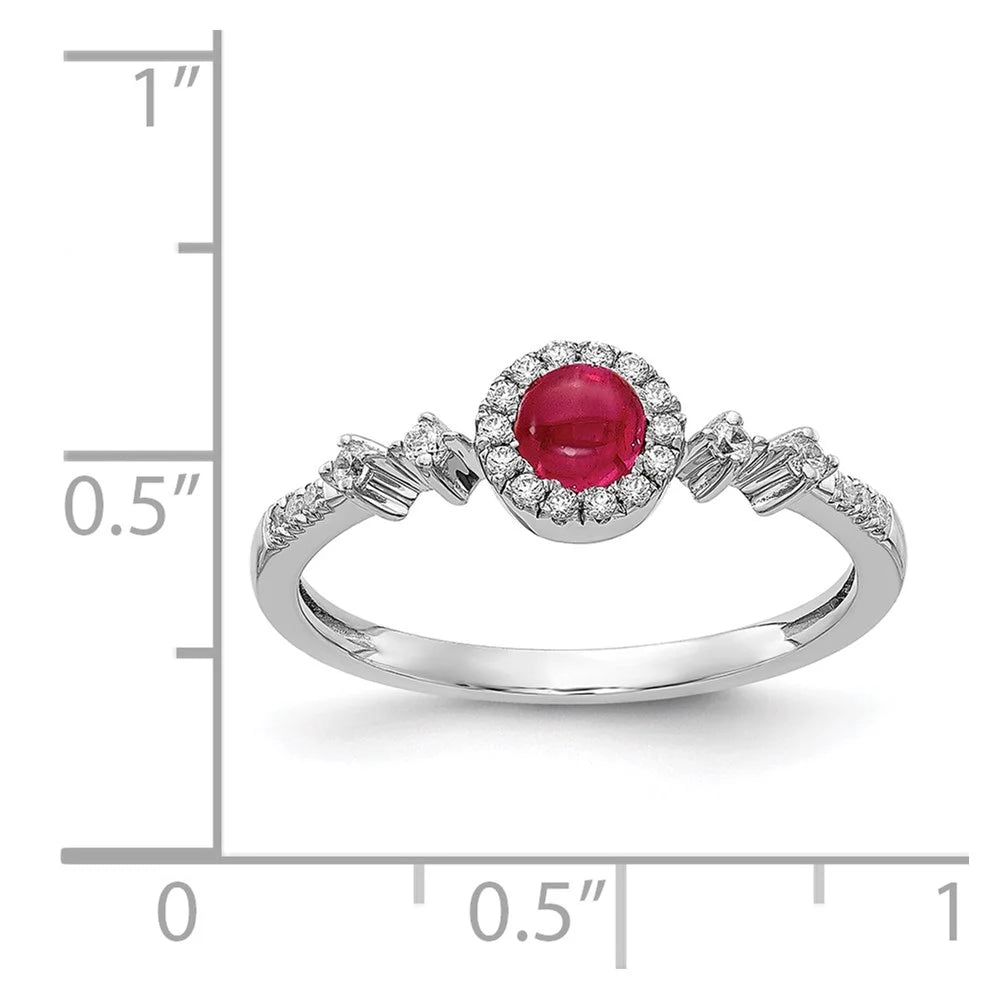 Real 14Kt White Gold Diamond and Cabochon Ruby Halo Ring Size: 7; for Adults and Teens; for Women and Men