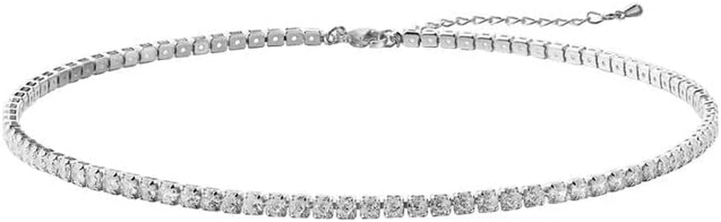 Tennis Necklace 14K Gold Plated/Silver Sparking Rhinestone Choker Necklaces Dainty Crystal Cubic Zirconia Bridal Wedding Jewelry for Women