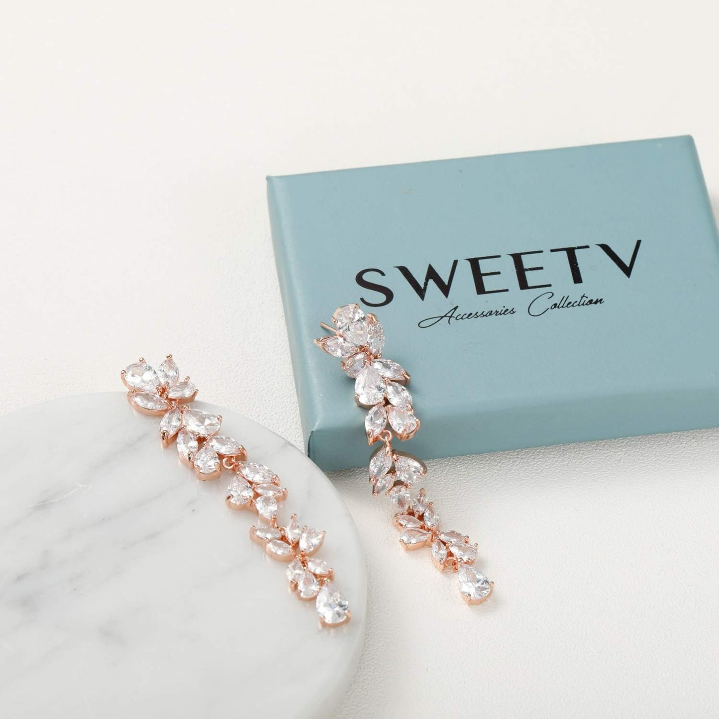 Cubic Zirconia Bridal Earrings for Women Brides, Crystal Chandelier Wedding Drop Earrings for Prom or Pageant