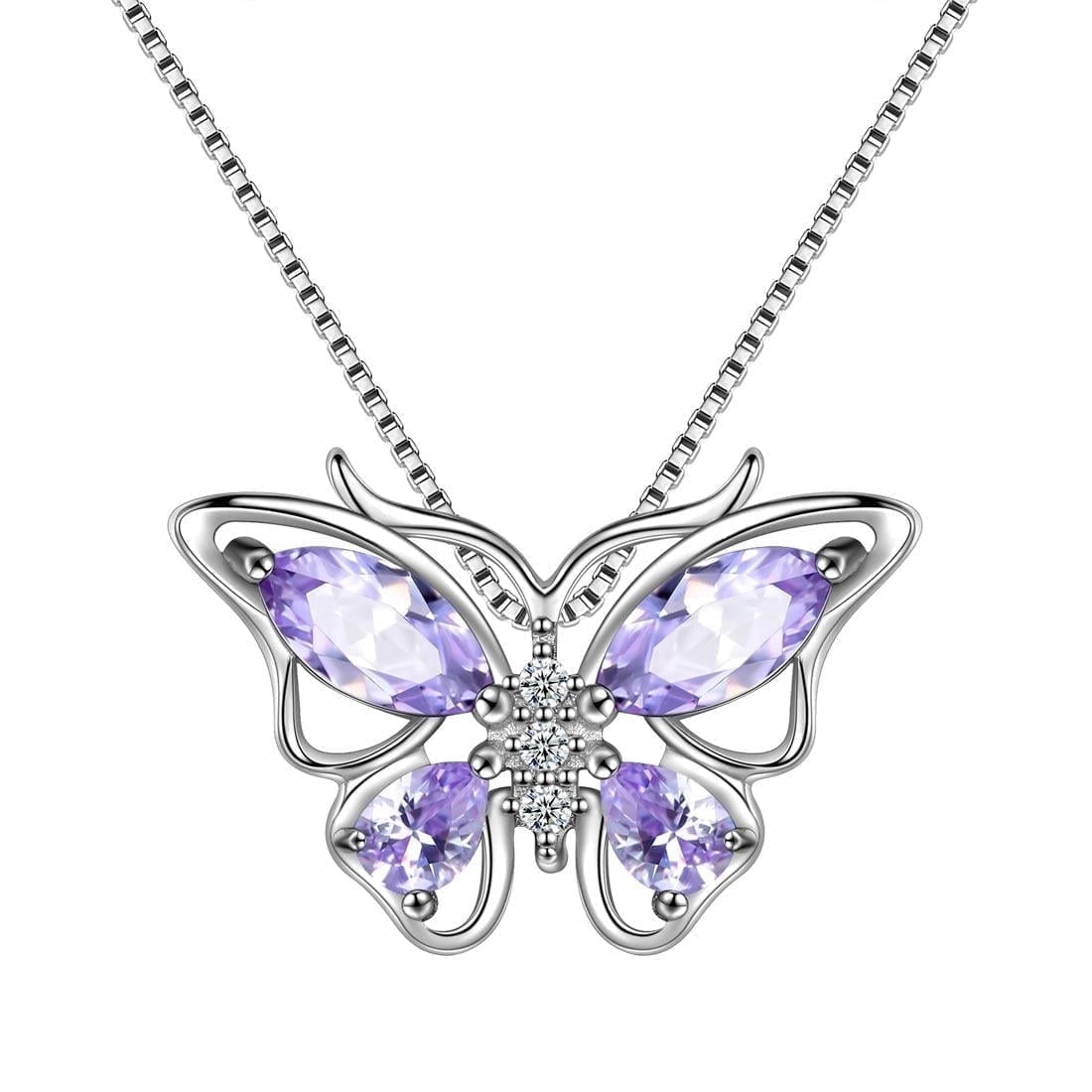 Juwaliy June Birthstone Necklace Alexandrite Purple Butterfly 925 Sterling Silver Pendant Jewelry Valentines Mothers Day Gifts for Women Wife Grandma