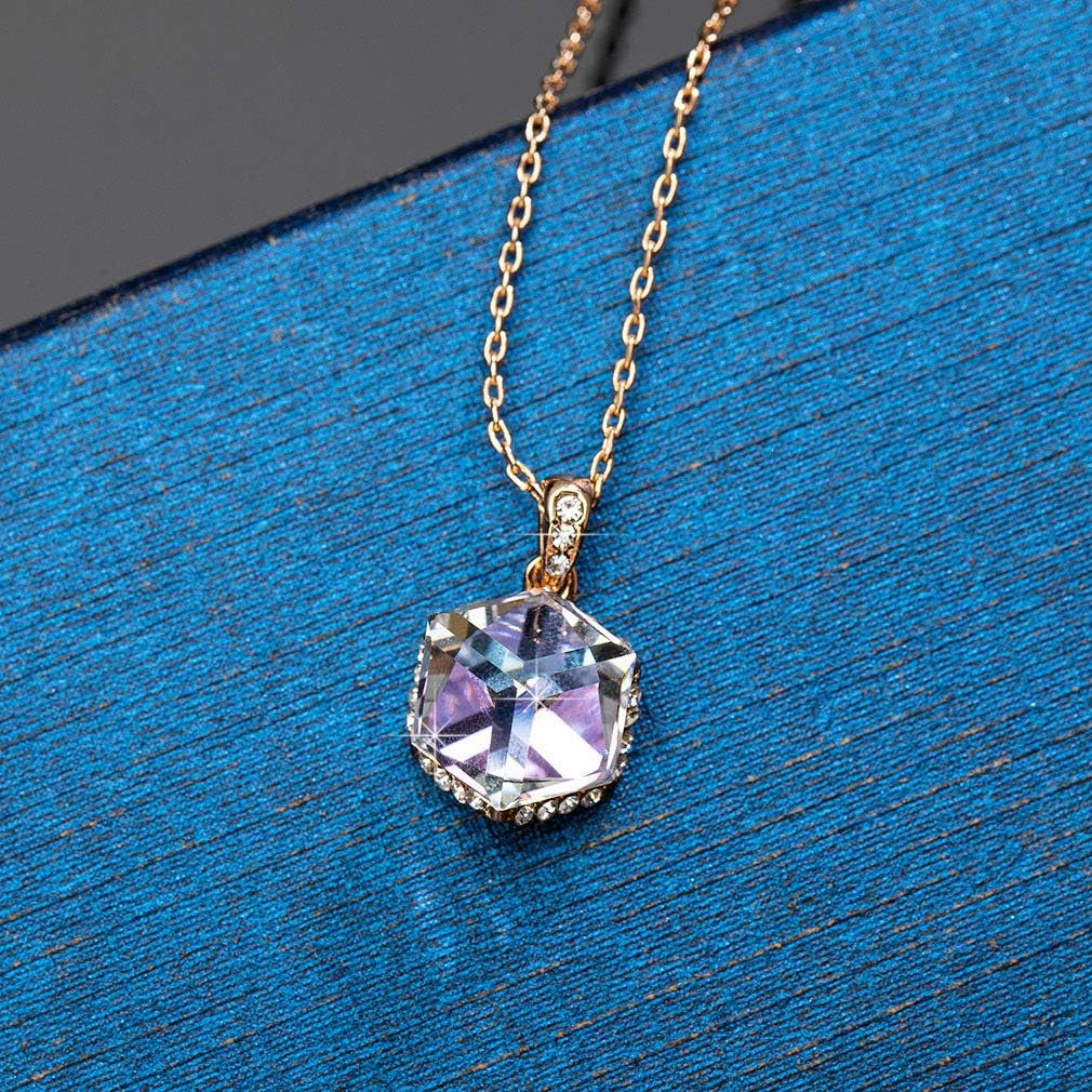 Color Changing Cubic Austrian Crystal Pendant Necklaces for Women 14K Gold Plated Hypoallergenic Jewelry