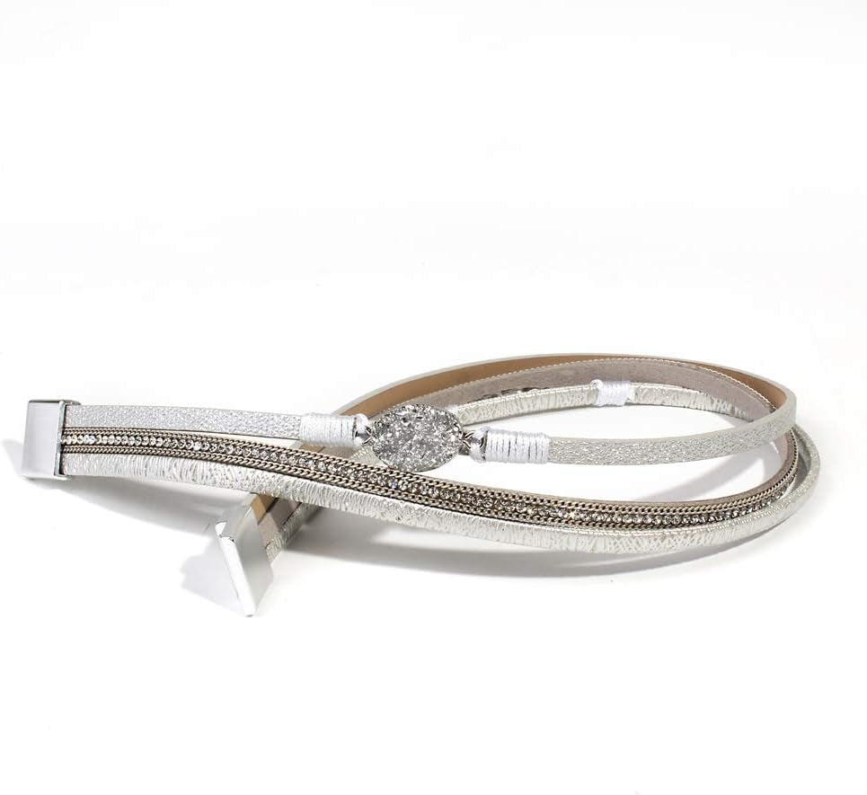 Leather Wrap Bracelet Boho Cuff Bangle Bracelets Crystal Bead Bracelet with Magnetic Clasp Jewelry Gifts for Women