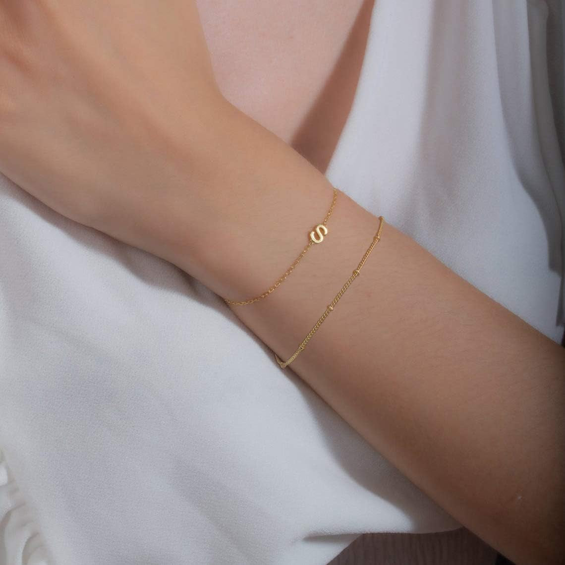 Initial Bracelets for Women - Layered Letter Bracelet Initial A-Z Charm, Dainty Gold/Silver/Rose Gold Jewelry for Women Birthday Gifts Personalized Gold Jewelry Initial Bracelets