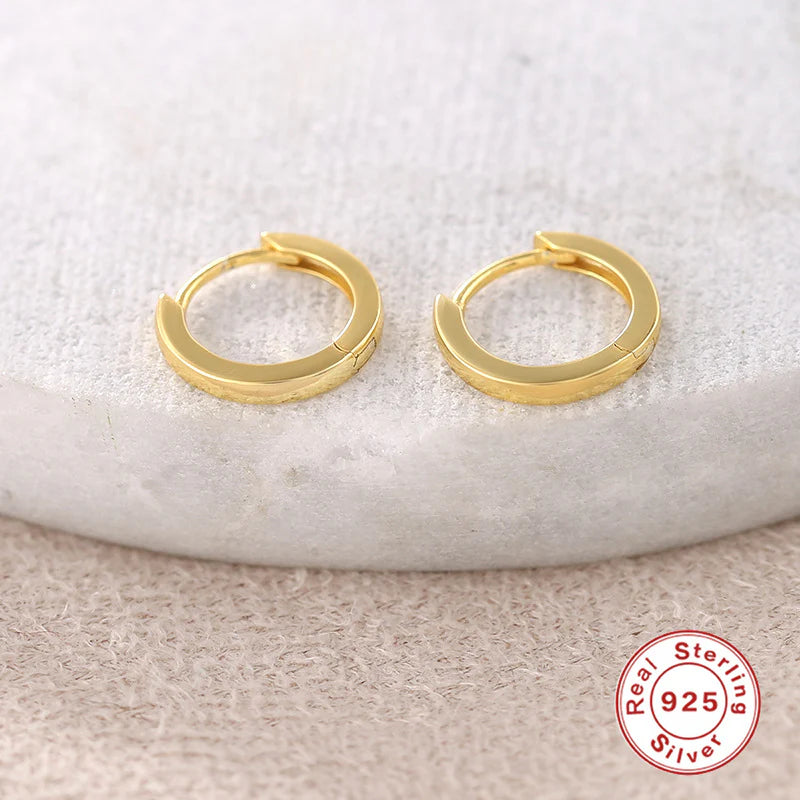 925 Sterling Silver Simple Hoop Earrings in Gold Plating