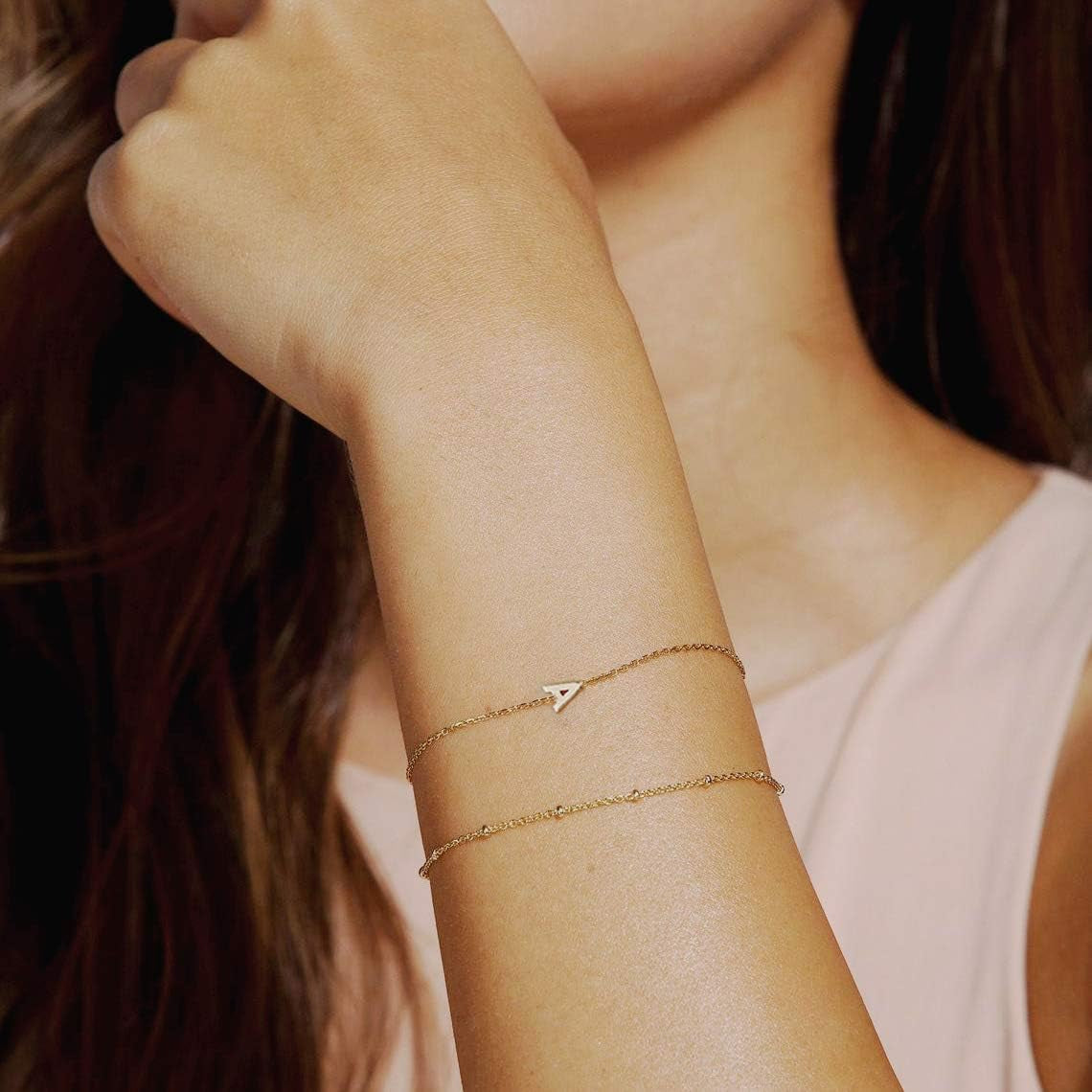 Initial Bracelets for Women - Layered Letter Bracelet Initial A-Z Charm, Dainty Gold/Silver/Rose Gold Jewelry for Women Birthday Gifts Personalized Gold Jewelry Initial Bracelets
