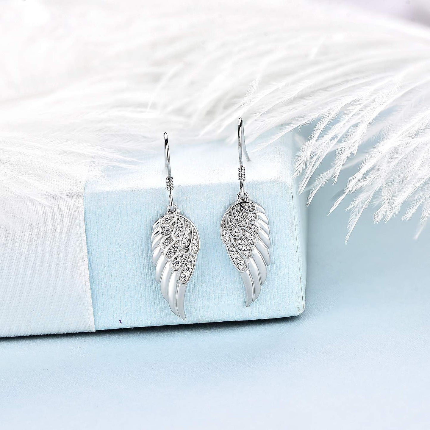 Angel Wings Dangle Earrings for Women 925 Sterling Silver Cubic Zirconia Threader Earrings