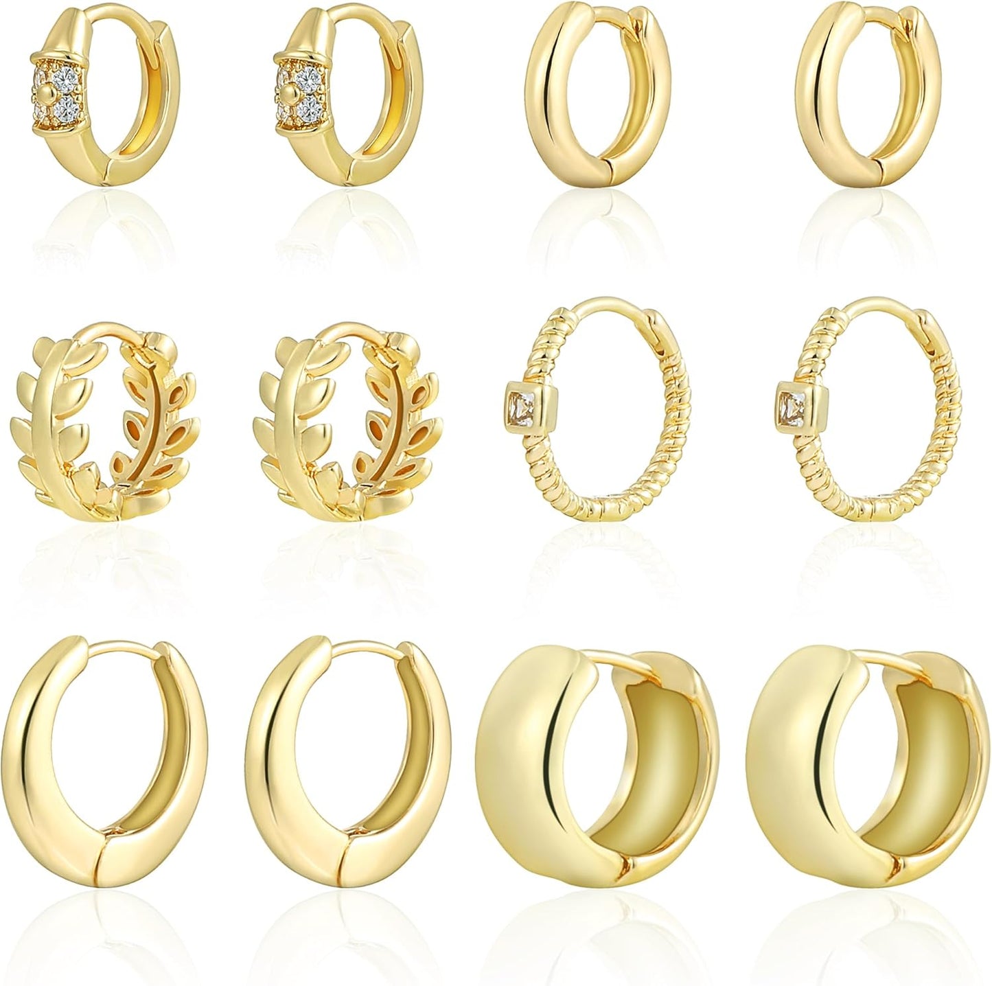 6 Pairs Small Gold Huggie Hoop Earrings for Women, 14K Gold Plated Cartilage Pie