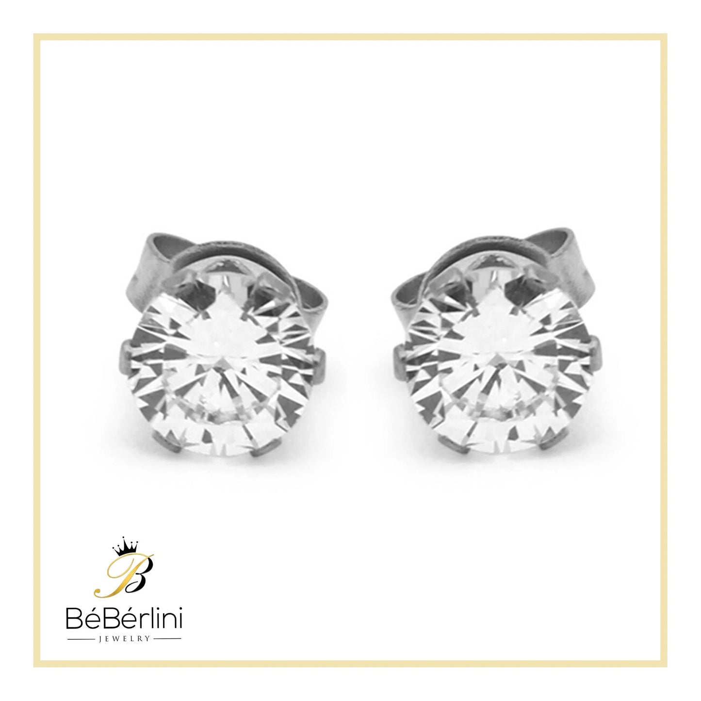 Women Stud Earrings Cubic Zirconia Silver Stainless Steel Jewelry round 6 Mm