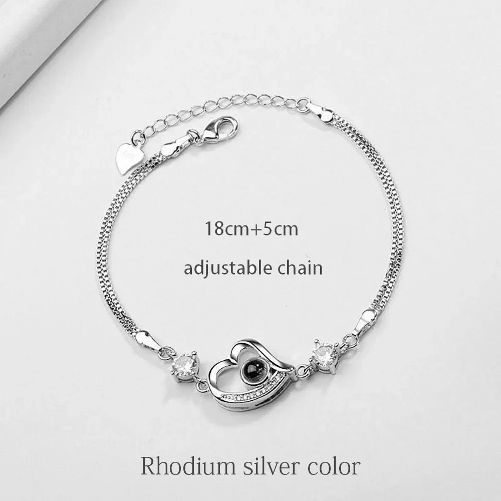 100 Languages I Love You Bracelet Heart Wedding Romantic I Love You Projection Bracelets for Women Lady Girl Friend Gifts