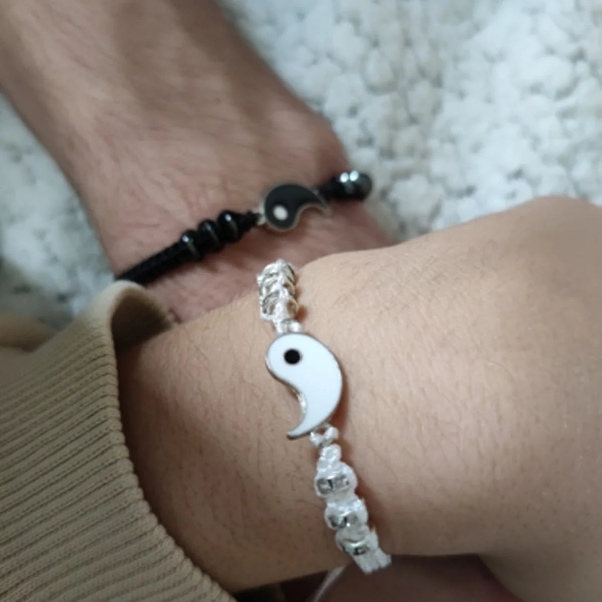 Couple Bracelets for 20 Matching Yin Yang Adjustable Cord Bracelet for Bff Friendship Relationship Boyfriend Girlfriend Valentines Gift (Silver)