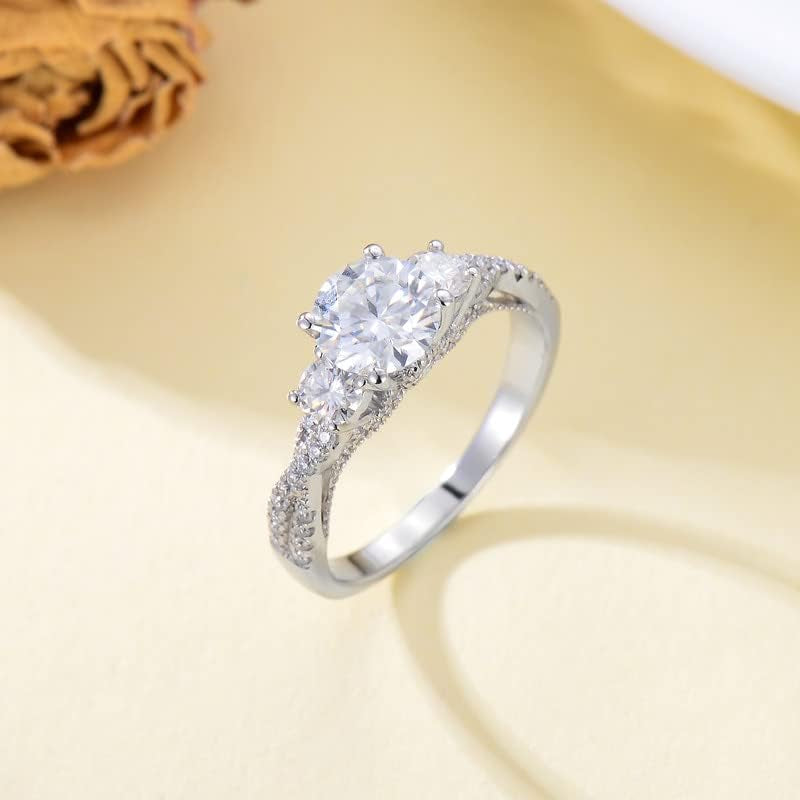 1.5 Carat (Ctw) Moissanite Engagement Rings for Women Platinum Plated Silver Ring Moissanite Rings