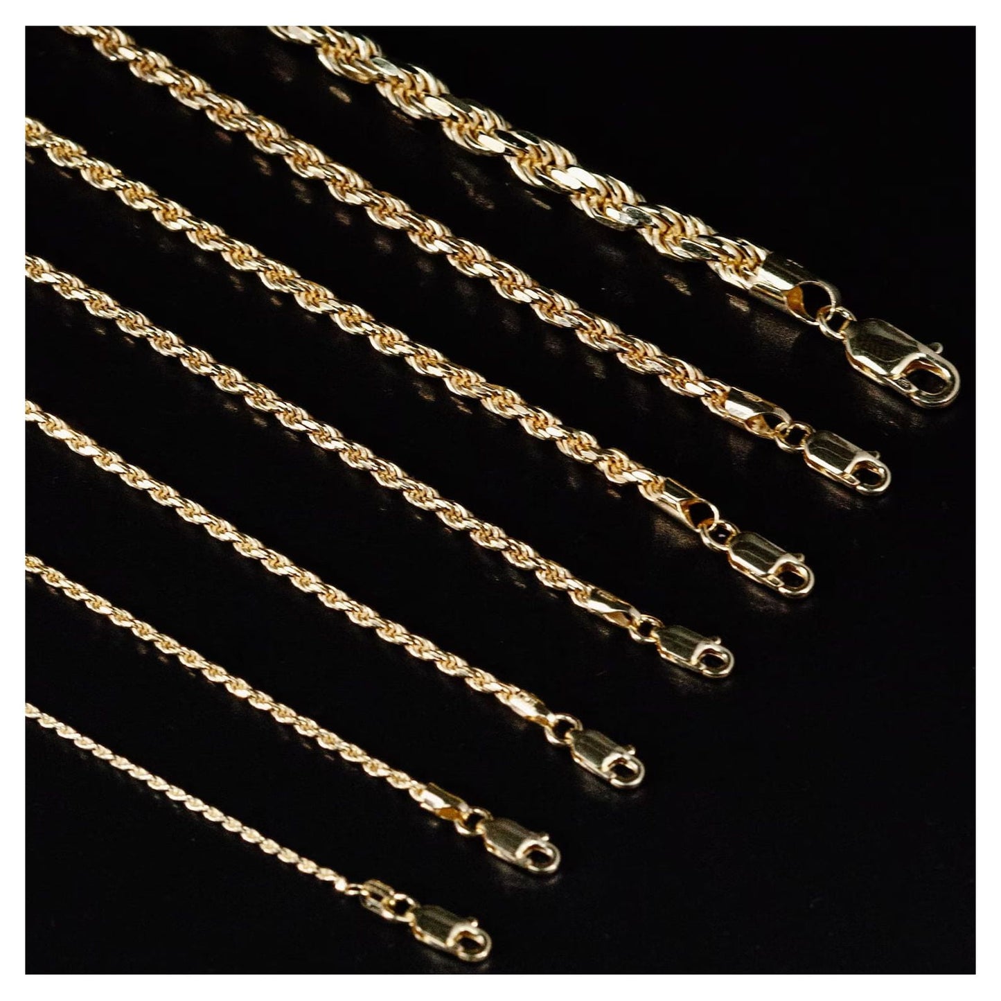 Solid 14K Gold Vermeil Sterling Silver Rope Diamond-Cut Necklace Chains 1.5MM - 5.5MM, Gold Chain for Men & Women, Made in Italy,