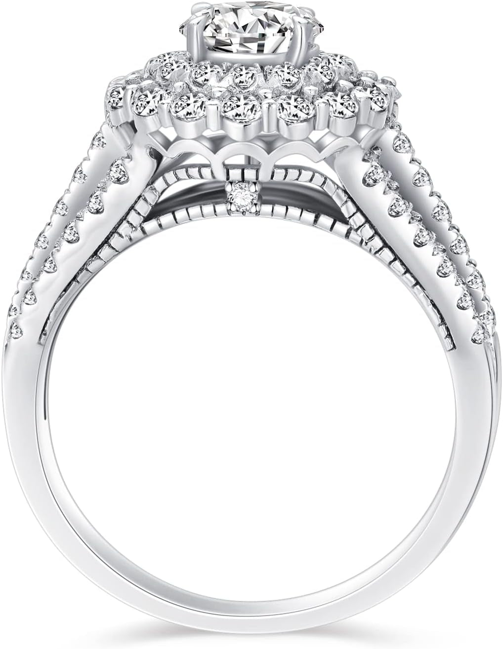 1.5 Carat (Ctw) D-VVS1 Moissanite Engagement Rings for Women Platinum Plated Silver Rings Moissanite Rings