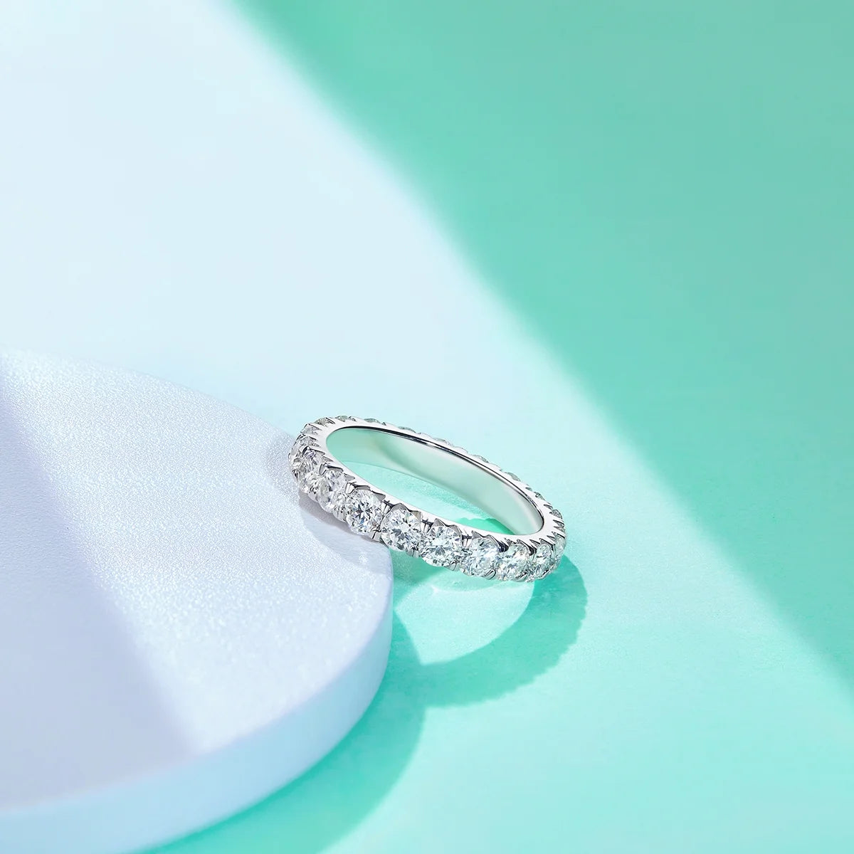 3Mm Eternity Moissanite Wedding Band Ring, Total 2.2Ct D Color Lab Diamond 18K Gold Plated Silver Ring for Women with Certificate