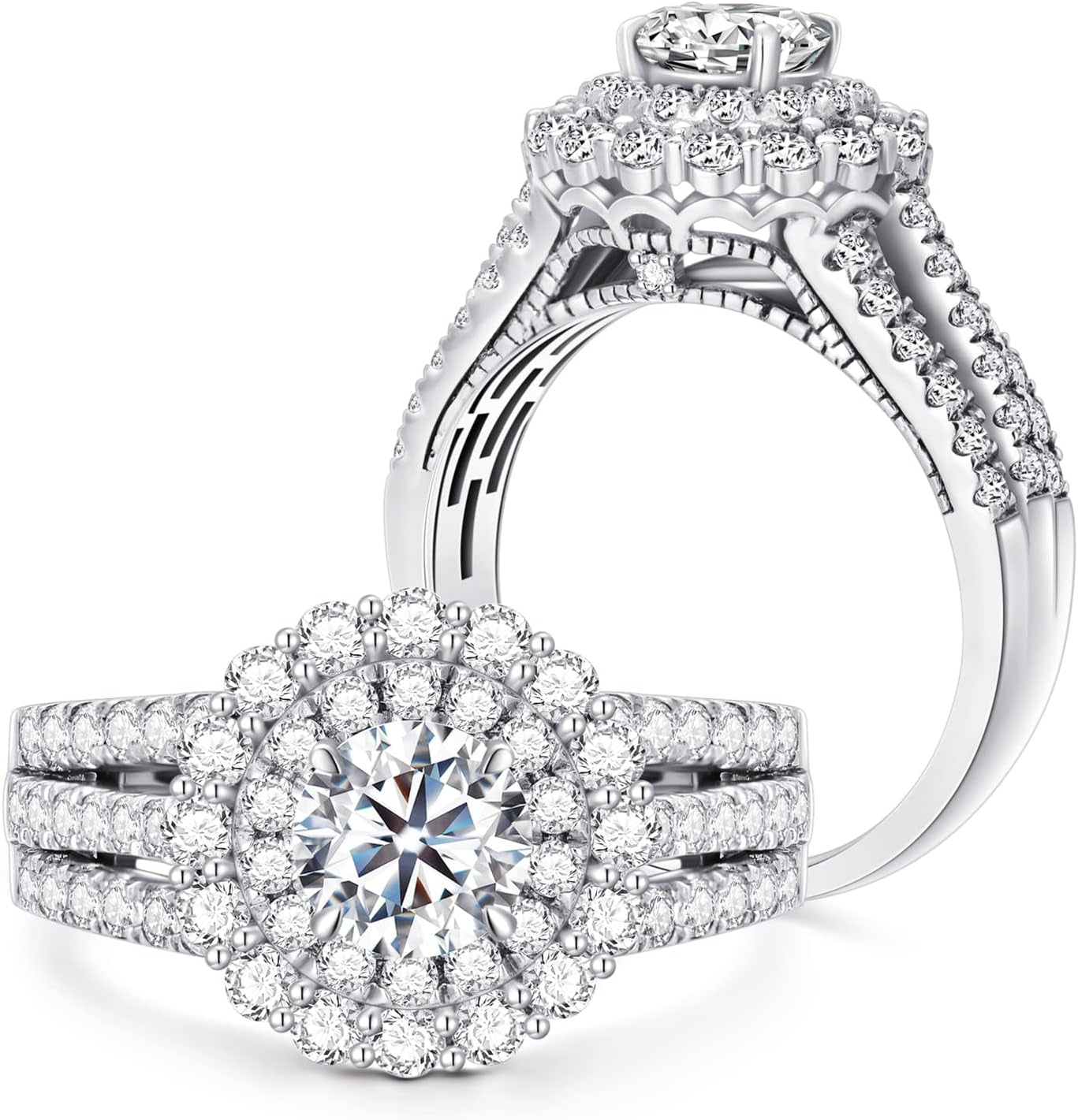 1.5 Carat (Ctw) D-VVS1 Moissanite Engagement Rings for Women Platinum Plated Silver Rings Moissanite Rings