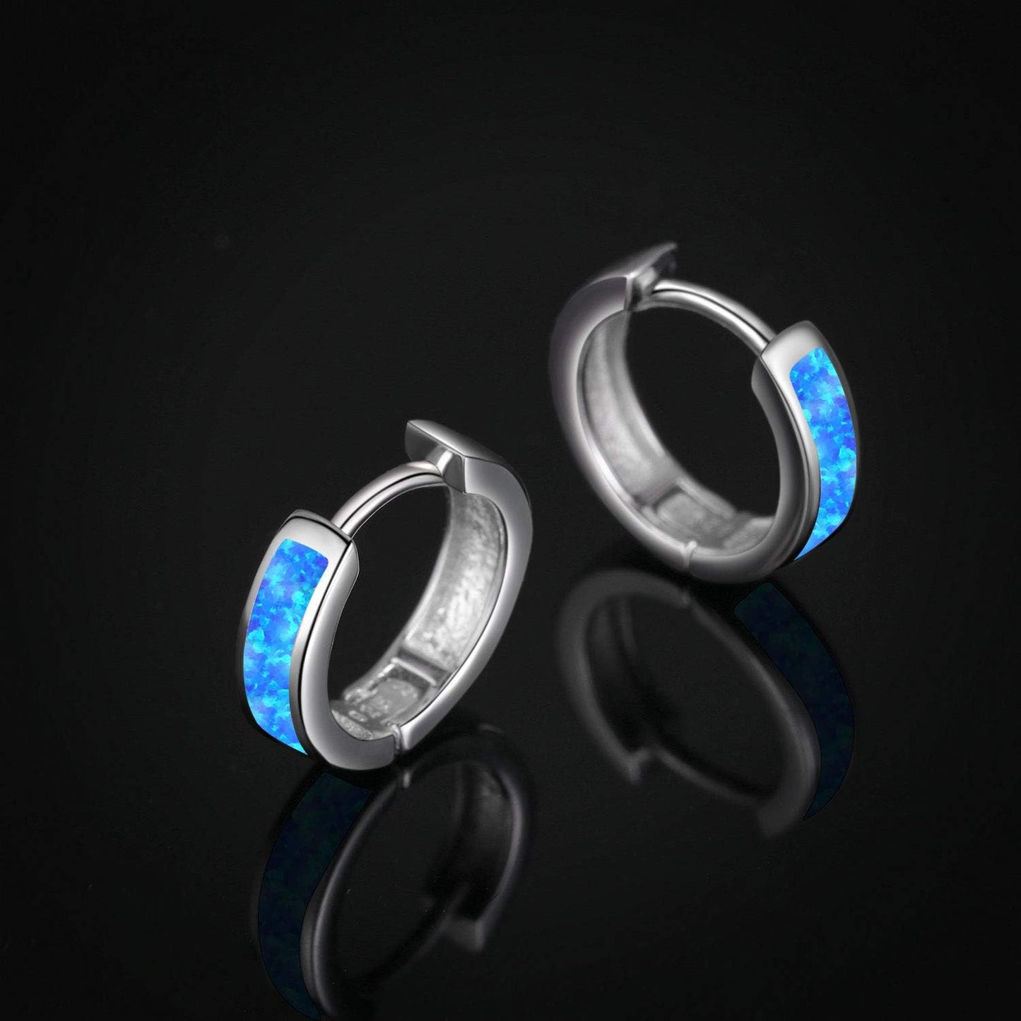 Hoop Earrings for Women Opal Hoop Earrings Hinged Huggie Earrings 925 Sterling Silver Hypoallergenic Earrings for Sensitive Ears Simulated Opal Colorful Jewelry Birthday Christmas Gift