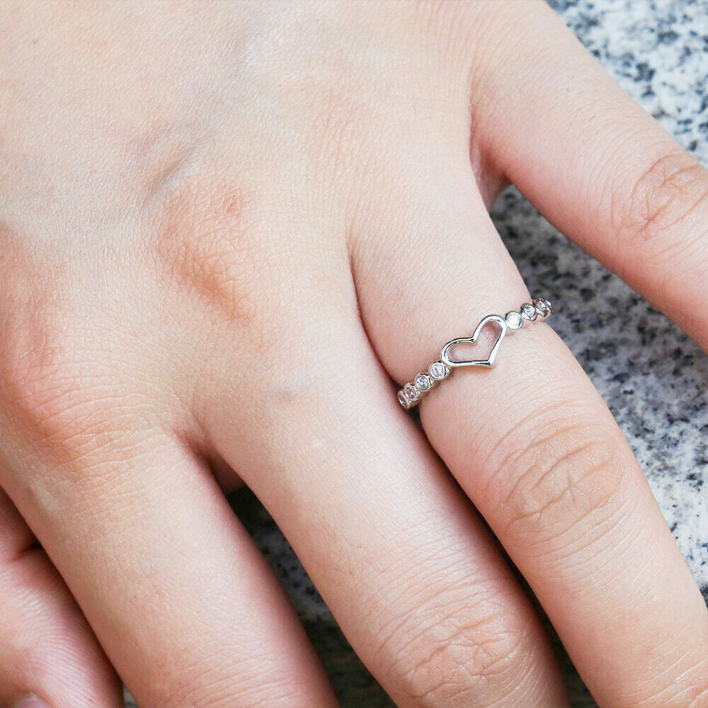 Romantic Heart 925 Silver Filled Ring Women Cubic Zircon Wedding Jewelry Sz 6-10