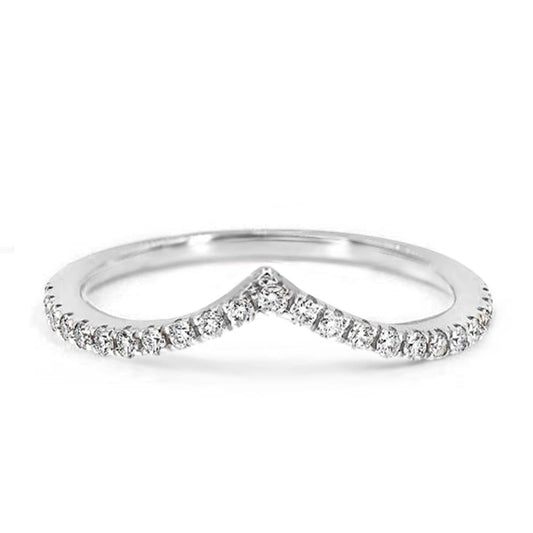Women’s Rhodium Plated CZ Chevron Stackable Wedding Band– Silver, 0.22 CTW, Size 5