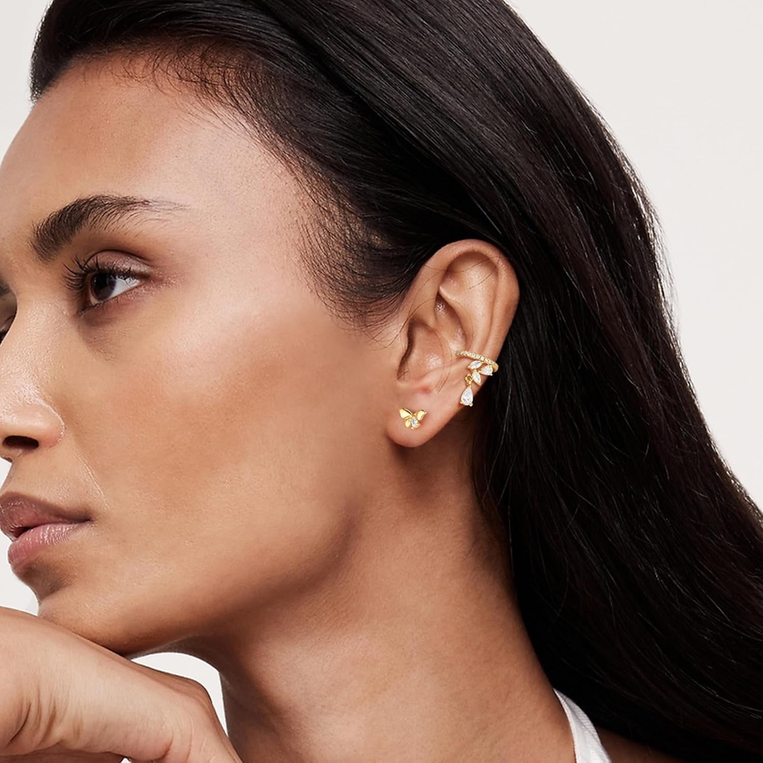 Ear Cuff Earrings for Women 14K Gold Plated Cubic Zirconia Dangle Huggie Ear Cuffs Non Piercing | Clip on Cartilage