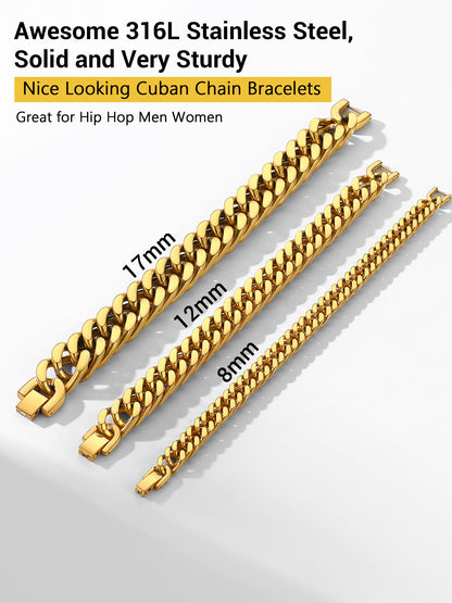 Men Stainless Steel 17Mm Cuban Chain Bracelets Hip Pop Chunky Franco Gold Plated Chain Bracelet 9 Inch Chains Jewelry Birthday Teen Graduation Father'S Day Gifts