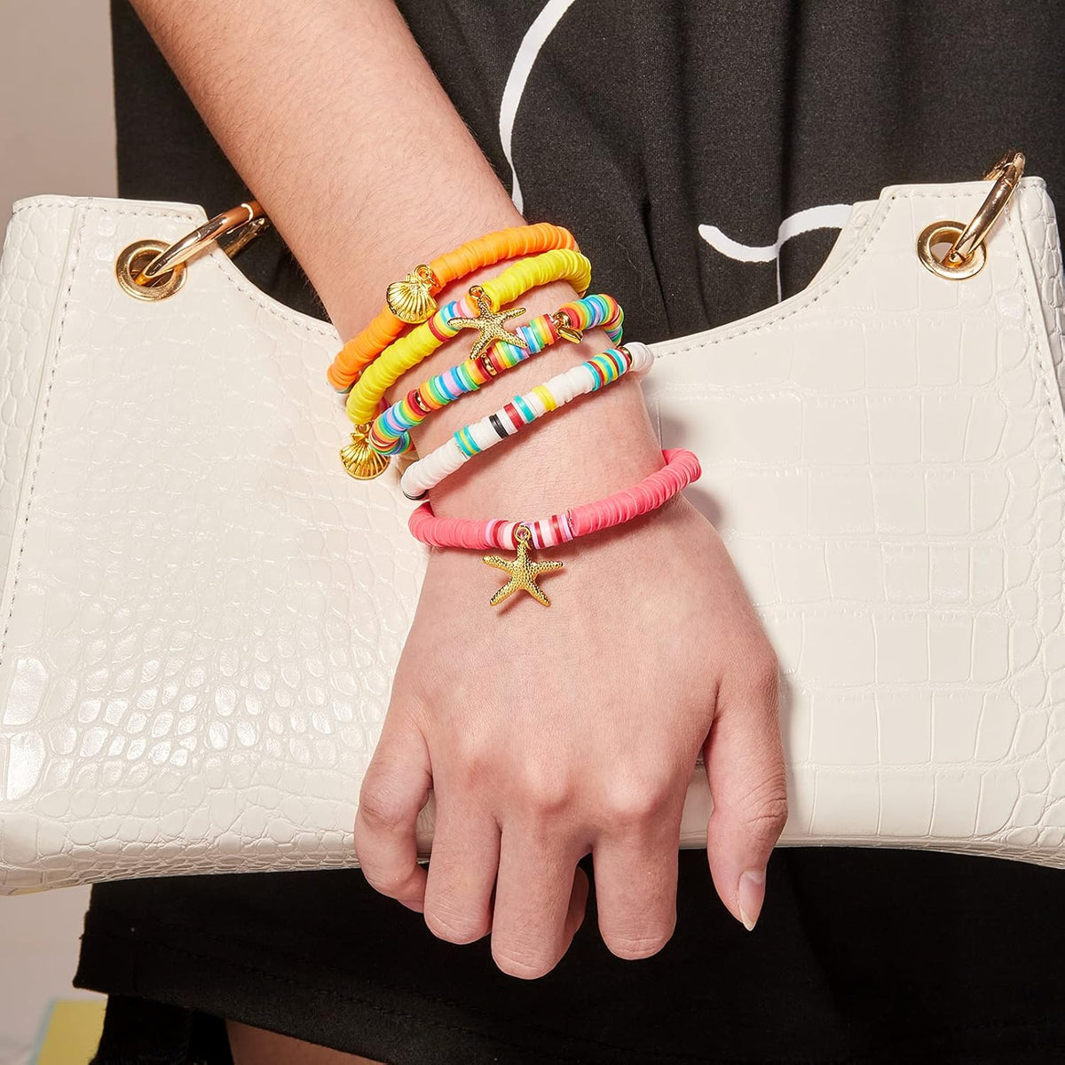 Heishi Surfer Bracelets Clay Beads Flat Stretch Bohemian Bracelet for Women