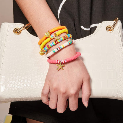 Heishi Surfer Bracelets Clay Beads Flat Stretch Bohemian Bracelet for Women