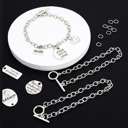 12 Pieces Chain Bracelets for Jewelry Making Alloy Metal Plated Link Bracelet Chains Kit with Ot Toggle Clasps Charms Minimalist Jewelry for Men Women Diy(Silver)