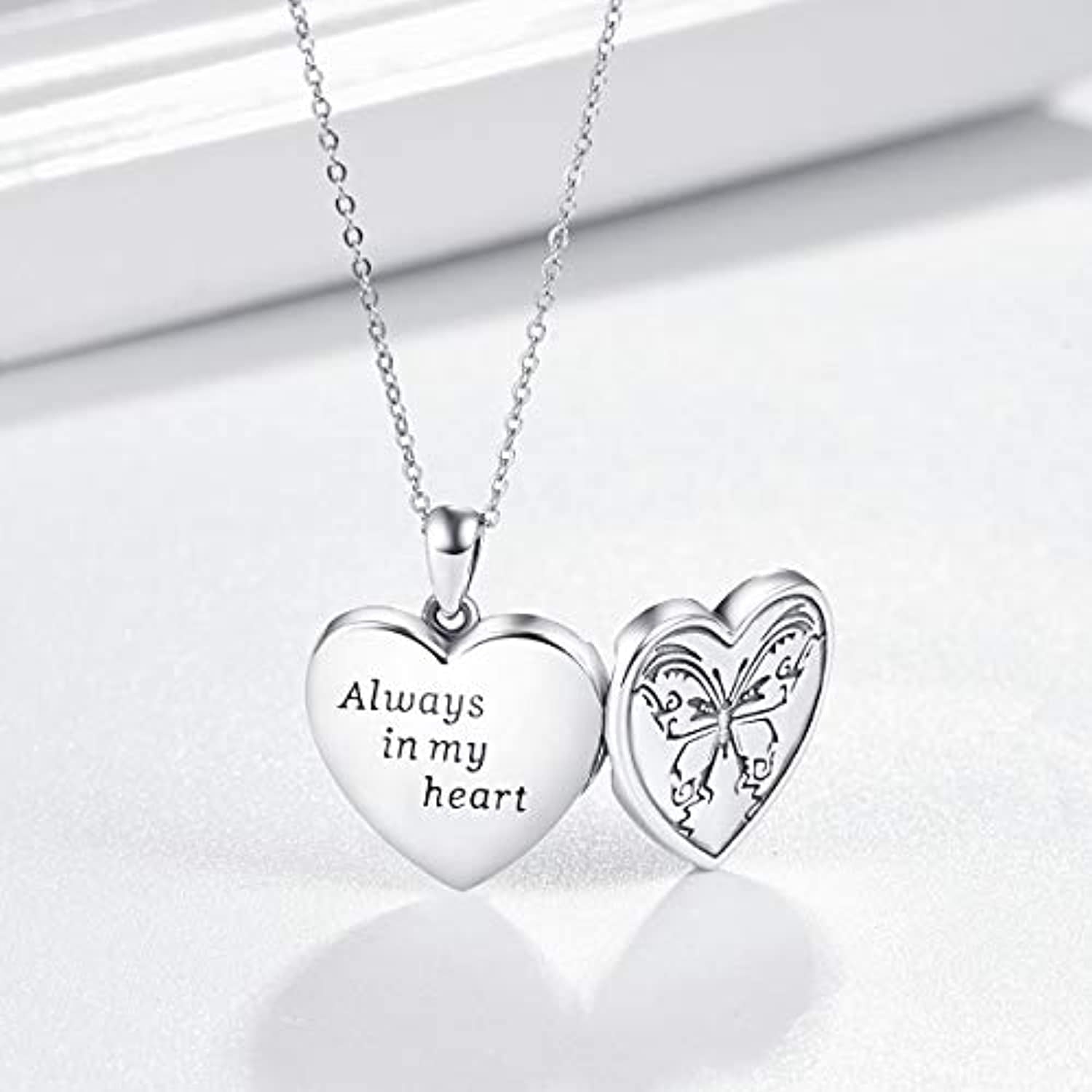 Heart Locket Necklace Solid 925 Sterling Silver Memorial Necklaces Locket Jewelry Gifts for Women Mother Grandma Family
