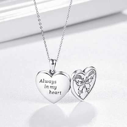 Heart Locket Necklace Solid 925 Sterling Silver Memorial Necklaces Locket Jewelry Gifts for Women Mother Grandma Family