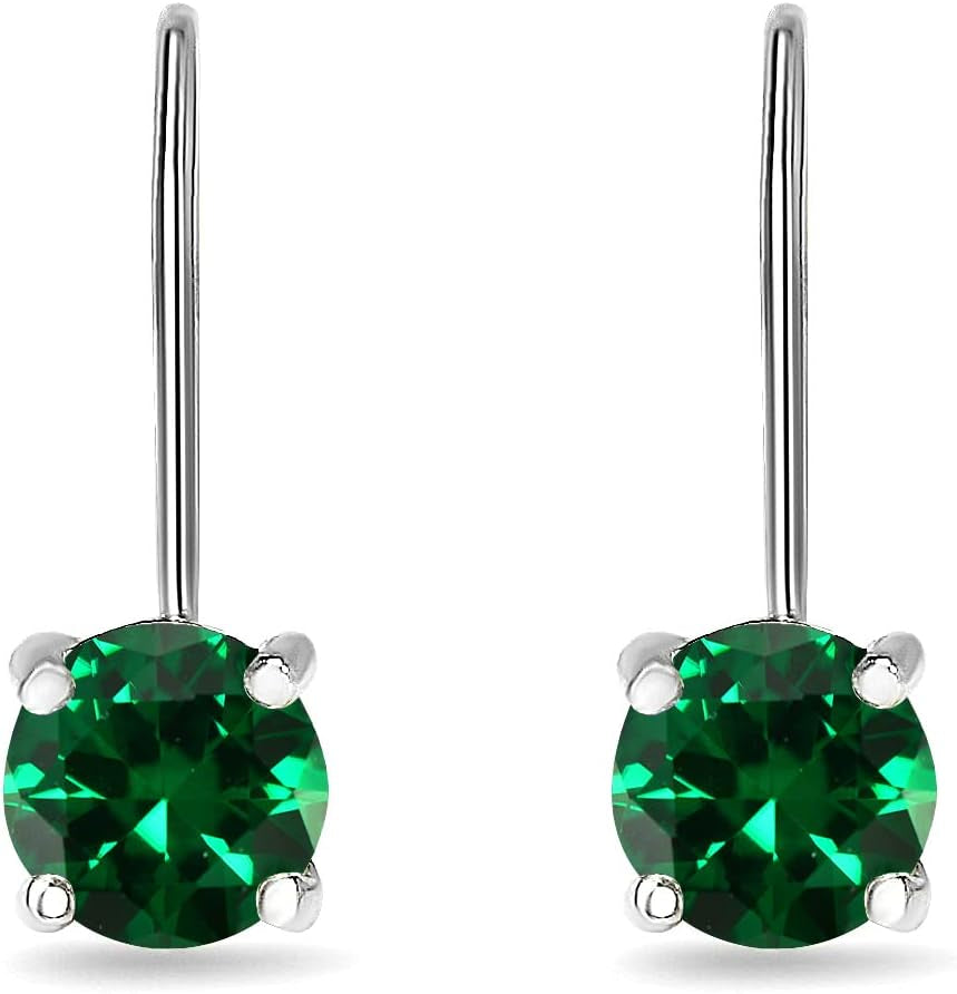 Earrings for Women, Birthstone Earrings, Genuine or Synthetic Gemstone, 6Mm round Leverback Earrings, Drop Earrings, Dangle Earrings for Women Sterling Silver Earrings Gold Flash