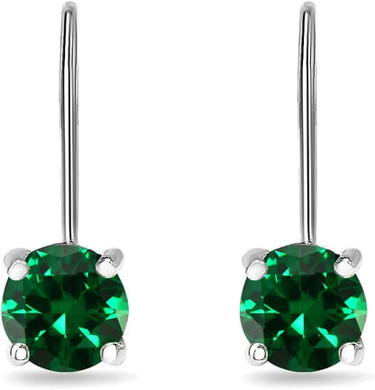 Earrings for Women, Birthstone Earrings, Genuine or Synthetic Gemstone, 6Mm round Leverback Earrings, Drop Earrings, Dangle Earrings for Women Sterling Silver Earrings Gold Flash