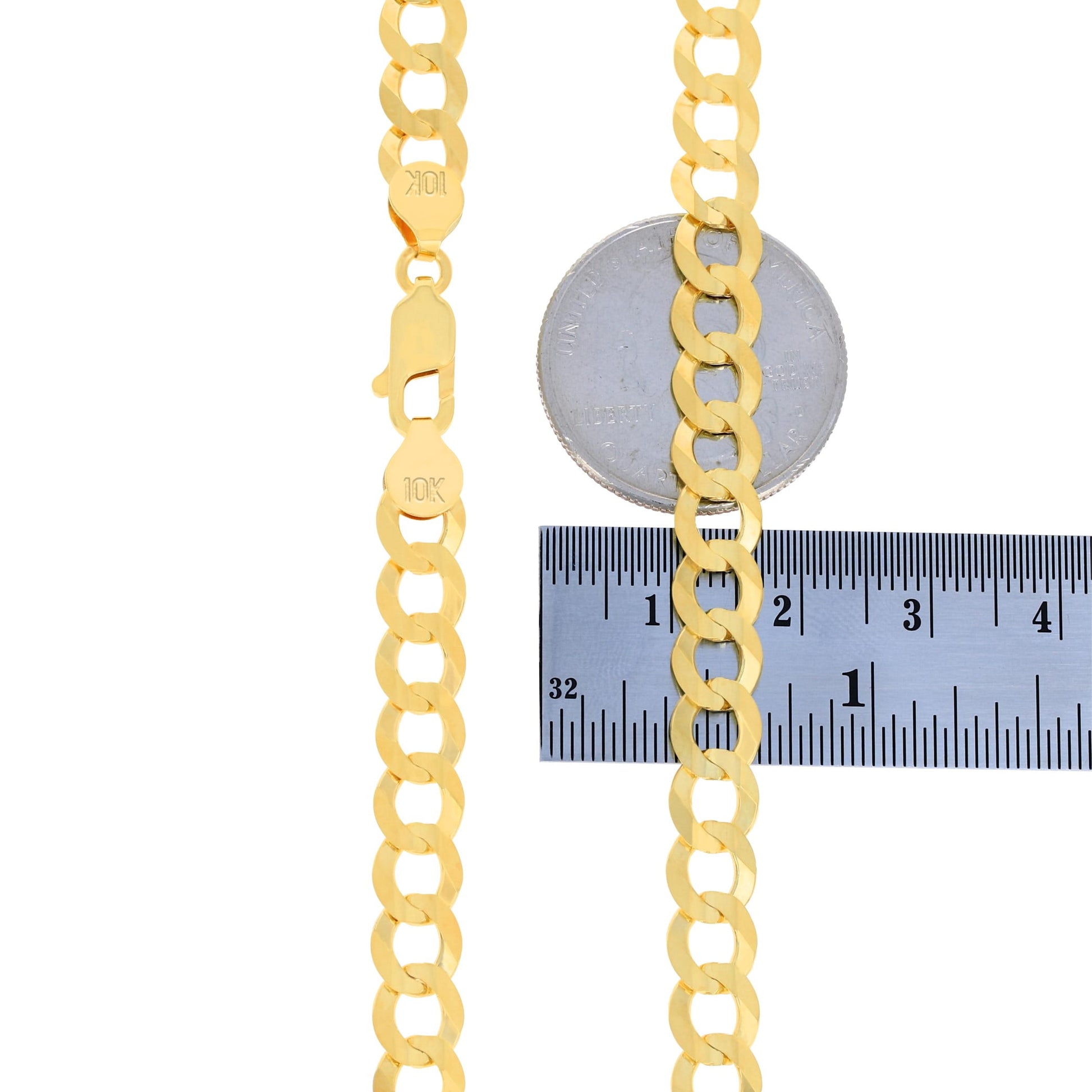 10K Real Yellow Gold Solid Cuban Curb Link 7Mm Chain Bracelet (7"-9") Italian Jewelry for Men
