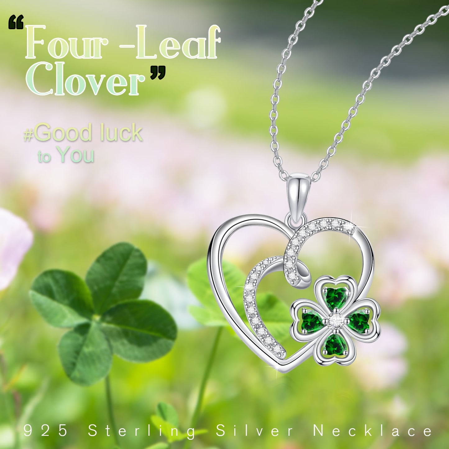 Heart Necklace for Women 925 Sterling Silver 4 Leaf Clover Pendant Necklaces for Daughter Mom Jewelry Mother’S Day Gift