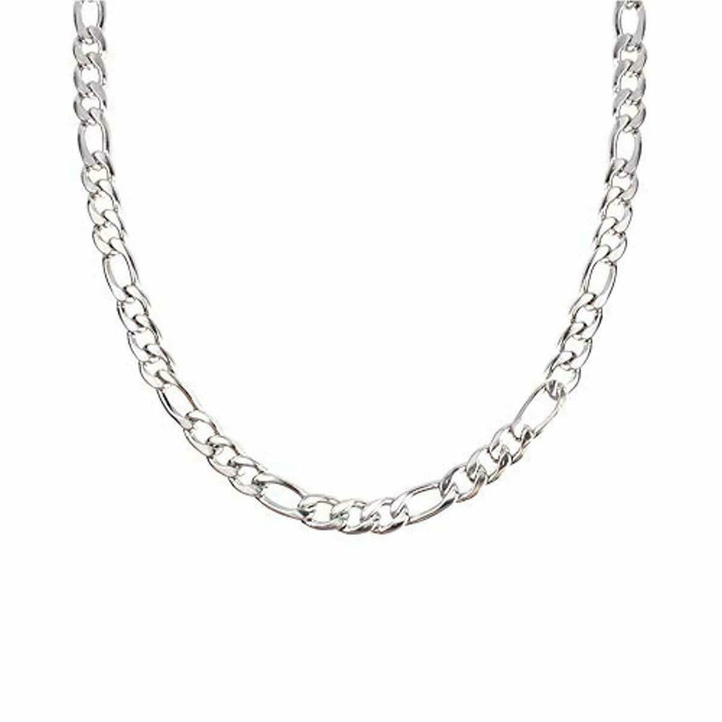 24K Figaro Chain 5Mm Necklace Women Men Jewelry Strong Solid Clasp Gift with Lobster Plated Clasp "22