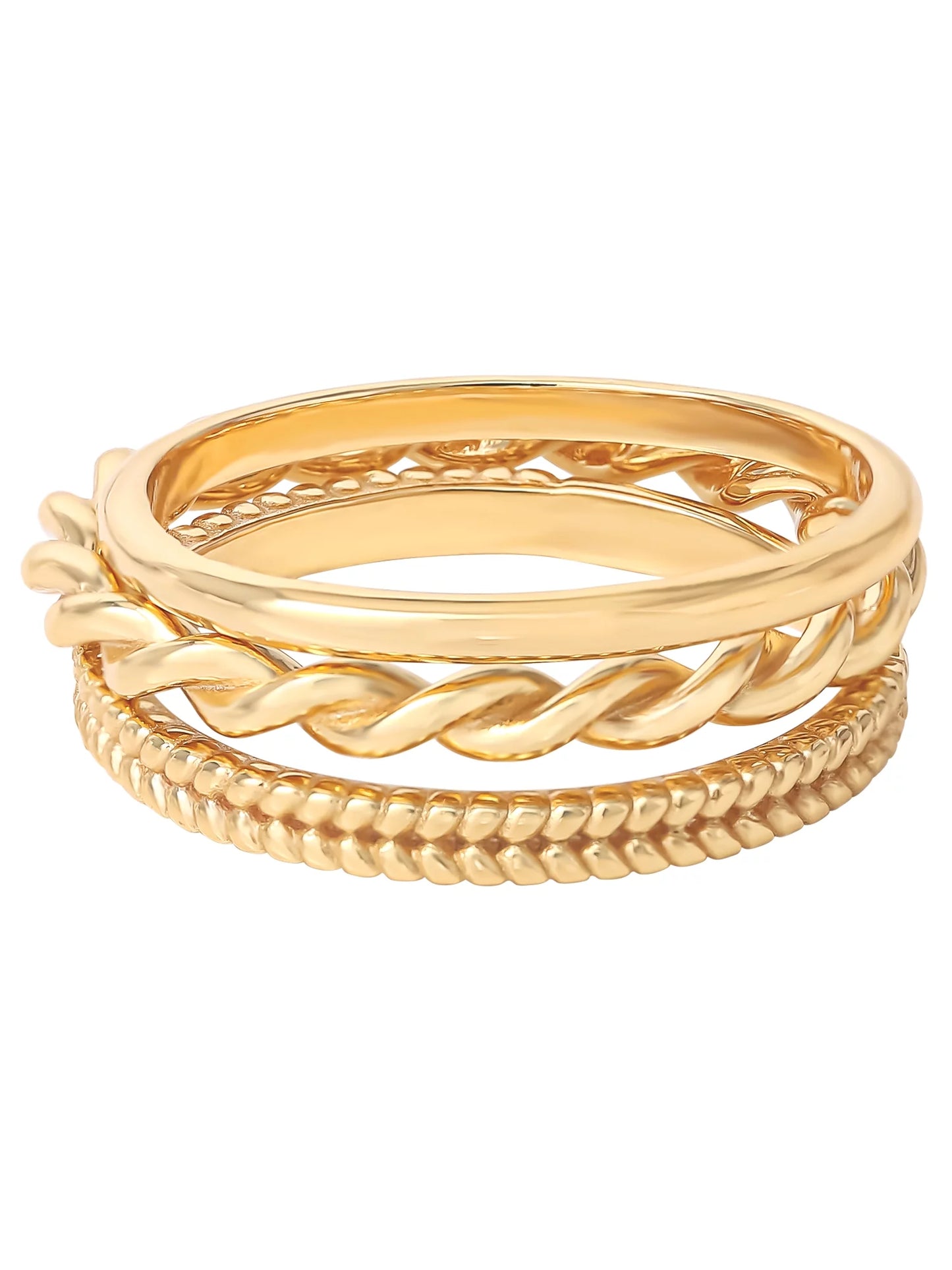Women’S 14KT Gold Plated Sterling Silver 3 Piece Ring Set