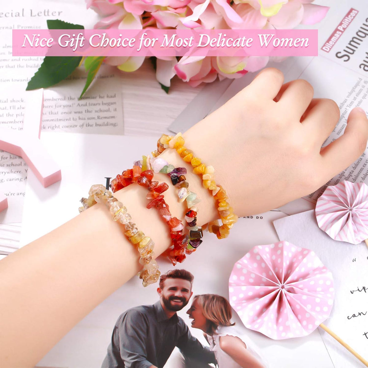 20 Pieces Crystal Stretch Chip Bracelets Bulk Natural Gemstone Chakra Bracelets for Women Reiki Yoga Anxiety