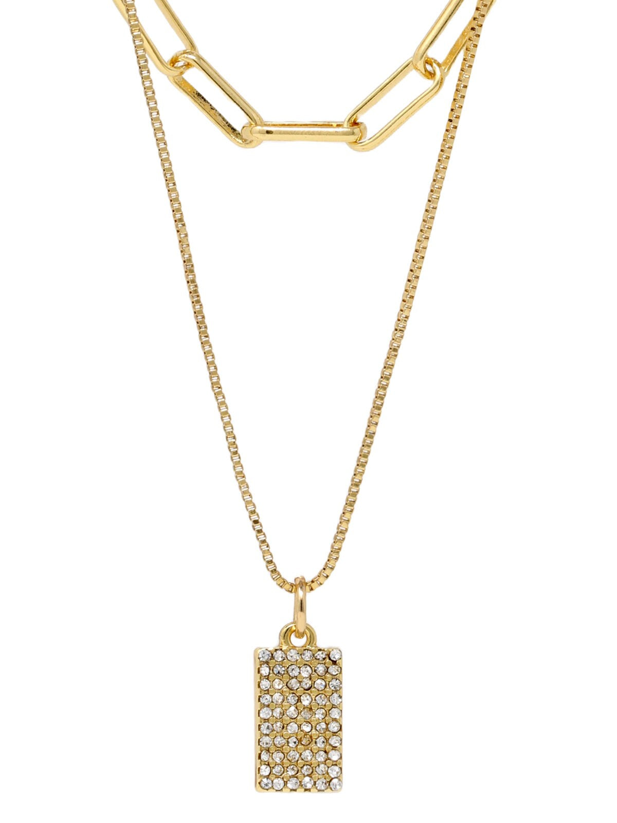 Gold Layered Necklace Set, Triple Layer Charm Necklace with Detangler Clasp, Pave Crystal 3 Strand Necklace, Gift for Her